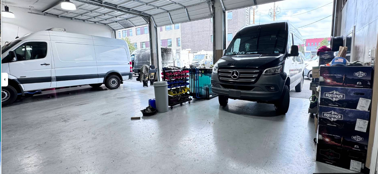 Inside the Sprinter Post shop with Mercedes Sprinter vans